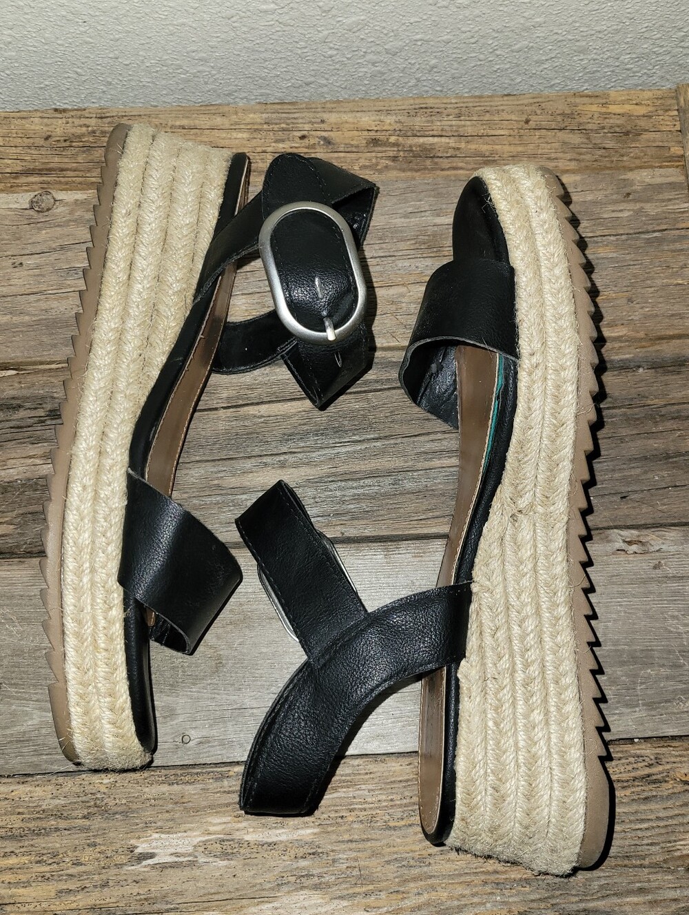 a.n.a "Evie" Black Espadrille Wedge Platform Sandals – Size 7.5M 👡